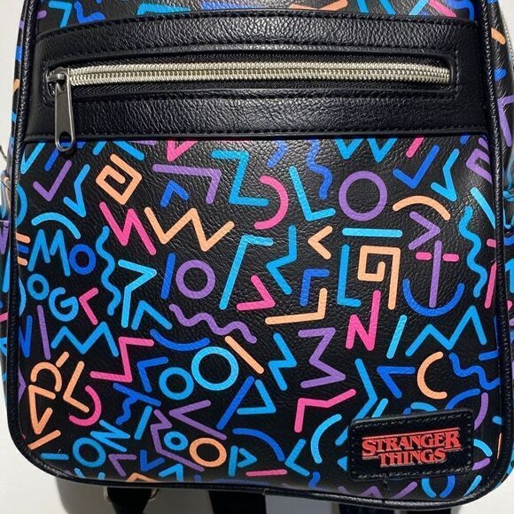 Stranger Things Women's Multicolor Geometric Lines Mini Black Backpack - Picture 3 of 13